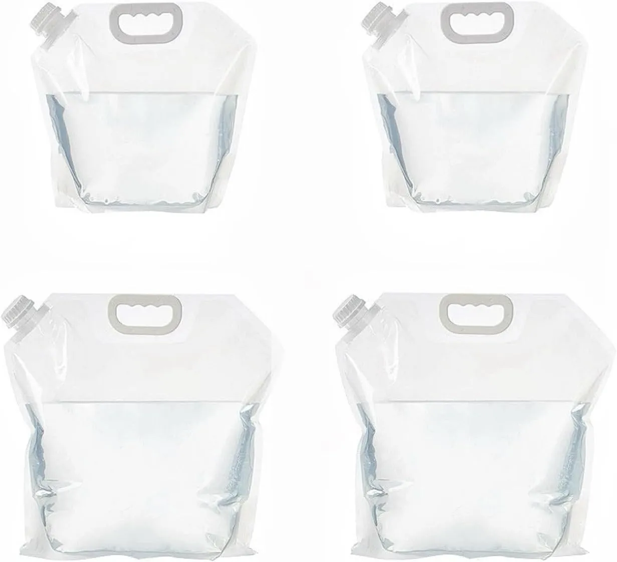 Set of 4 Collapsible Water Container Bag, Clear Plastic Storage Jug with 2×1.3 Gallon 2×2.6 Gallon, No-Leak Freezable Foldable Water Bottle for Emergency Camping Hiking Backpack