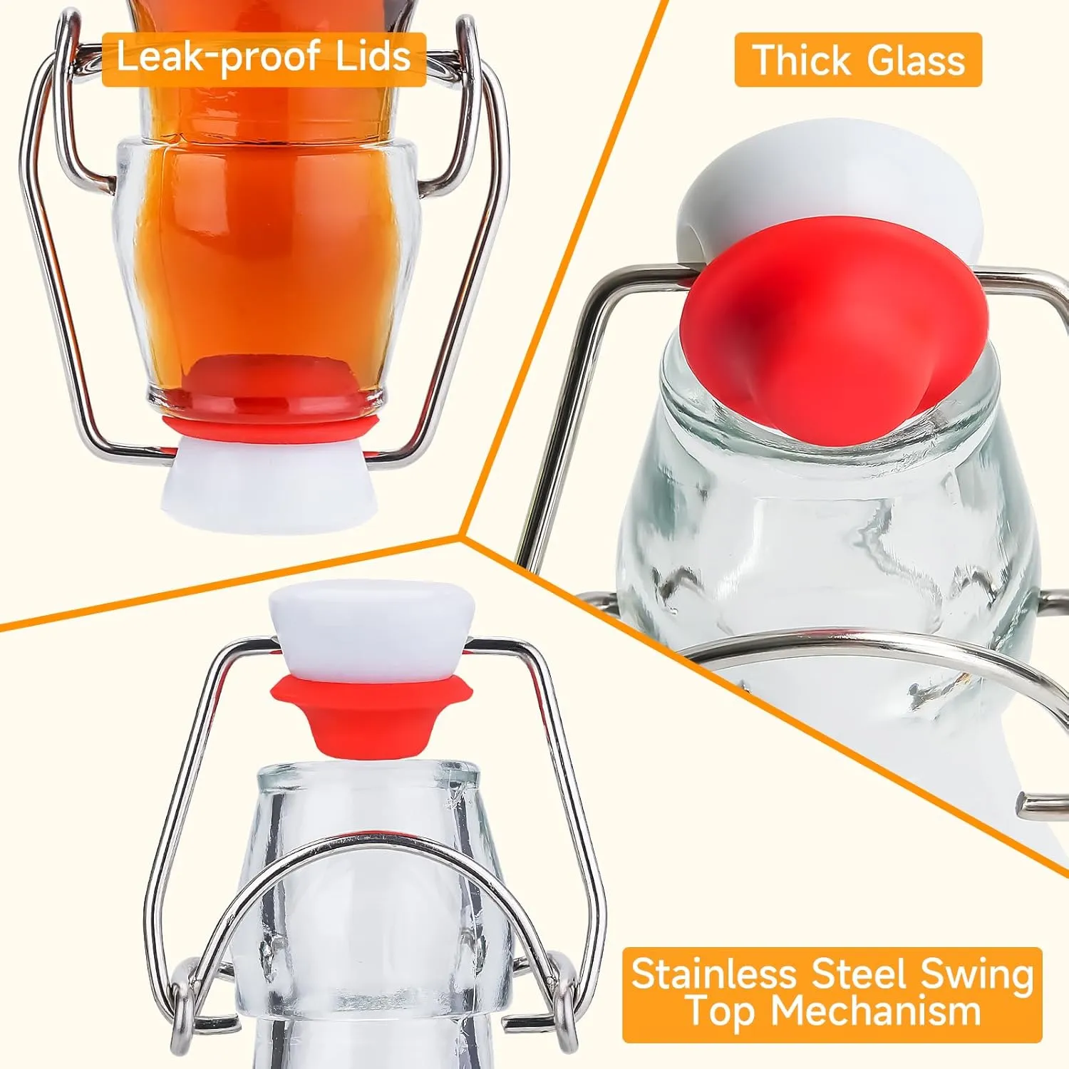 Set of 6-8.5oz Swing Top Glass Bottles - Flip Top Brewing Bottles For Kombucha, Kefir, Vanilla Extract, Beer - Airtight Caps and Leak Proof Lids, Bonus Gaskets and Funnel