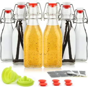 Set of 6-8.5oz Swing Top Glass Bottles - Flip Top Brewing Bottles For Kombucha, Kefir, Vanilla Extract, Beer - Airtight Caps and Leak Proof Lids, Bonus Gaskets and Funnel