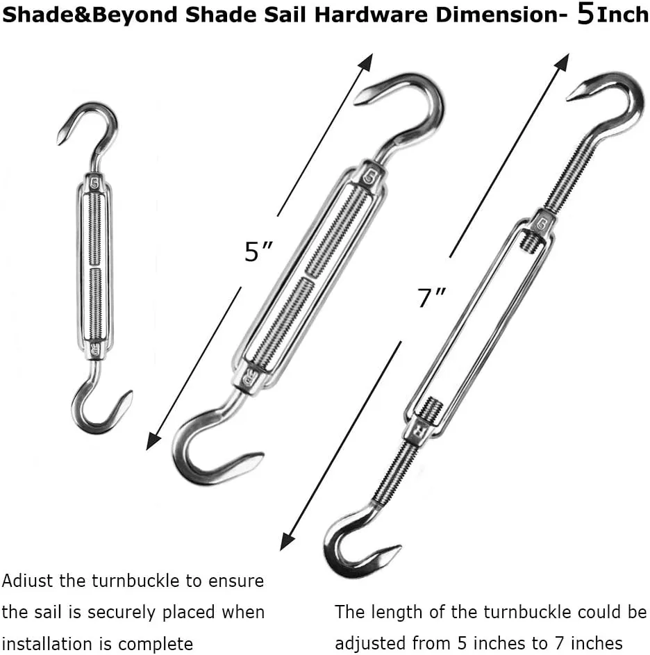 Shade&Beyond 304 Marine Grade Shade Sail Hardware Kit 5 inch for Triangle Sun Shade Sails Installation, 18 Pcs