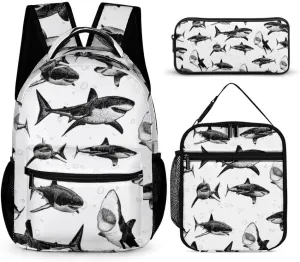 Shark Backpack with Lunch Box & Pencil Case for Kids Girls Boys School, 16 Inch Cute Sharks Bookbag, School Backpack for Students Children, Lightweight, Large Capacity