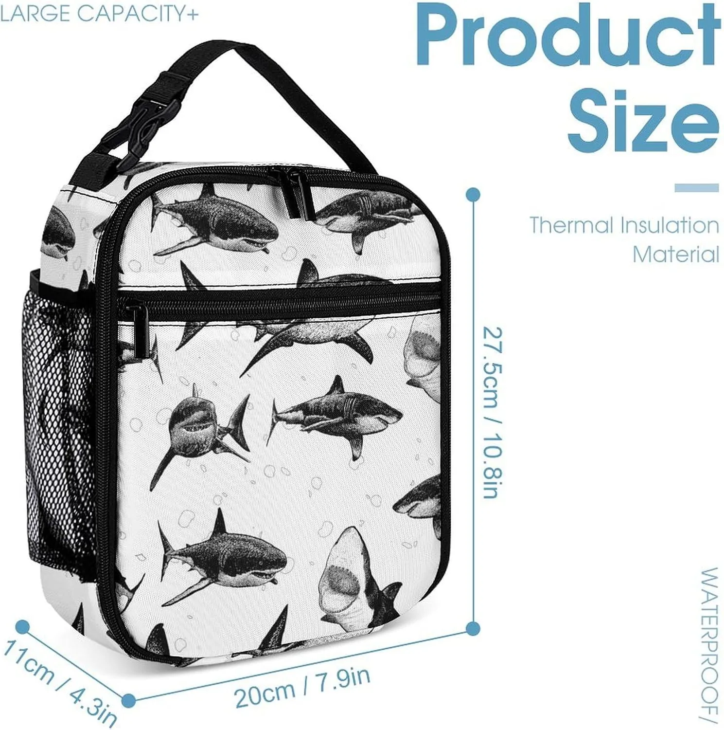 Shark Backpack with Lunch Box & Pencil Case for Kids Girls Boys School, 16 Inch Cute Sharks Bookbag, School Backpack for Students Children, Lightweight, Large Capacity