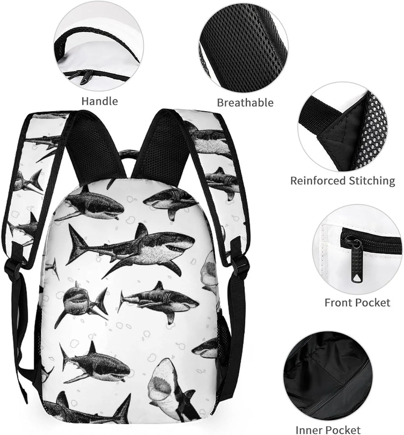 Shark Backpack with Lunch Box & Pencil Case for Kids Girls Boys School, 16 Inch Cute Sharks Bookbag, School Backpack for Students Children, Lightweight, Large Capacity