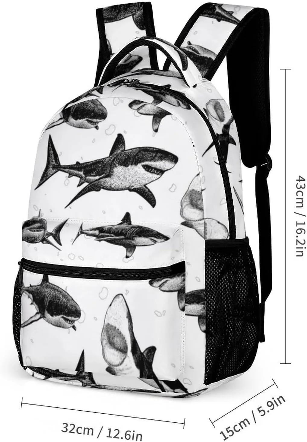 Shark Backpack with Lunch Box & Pencil Case for Kids Girls Boys School, 16 Inch Cute Sharks Bookbag, School Backpack for Students Children, Lightweight, Large Capacity