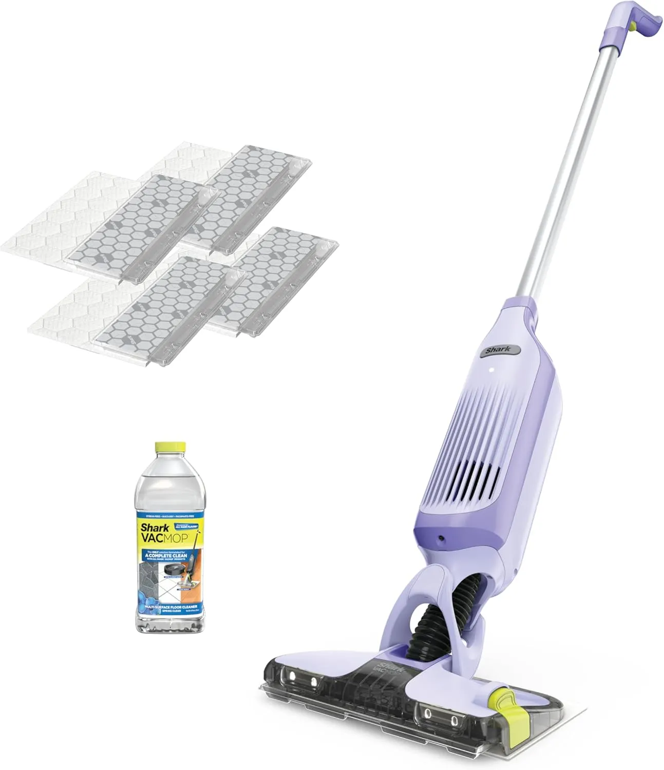 Shark VACMOP Pro Cordless Hard Floor Cleaner, Vacuum and Spray Mop, Powerful Suction, Lightweight, LED Headlights, Includes 4 Disposable Pads, 12oz Multi-surface Cleaning Solution, Lavender, VM252PL