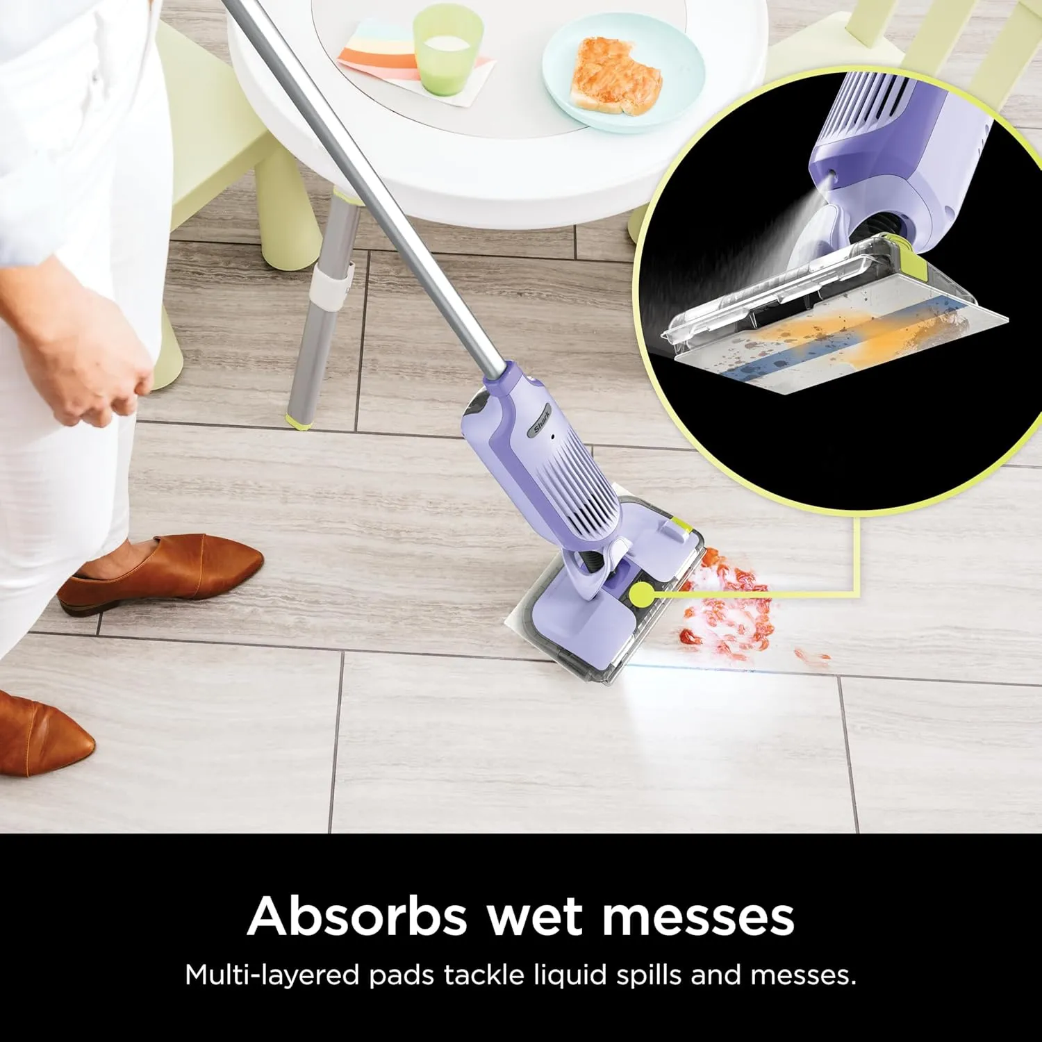 Shark VACMOP Pro Cordless Hard Floor Cleaner, Vacuum and Spray Mop, Powerful Suction, Lightweight, LED Headlights, Includes 4 Disposable Pads, 12oz Multi-surface Cleaning Solution, Lavender, VM252PL