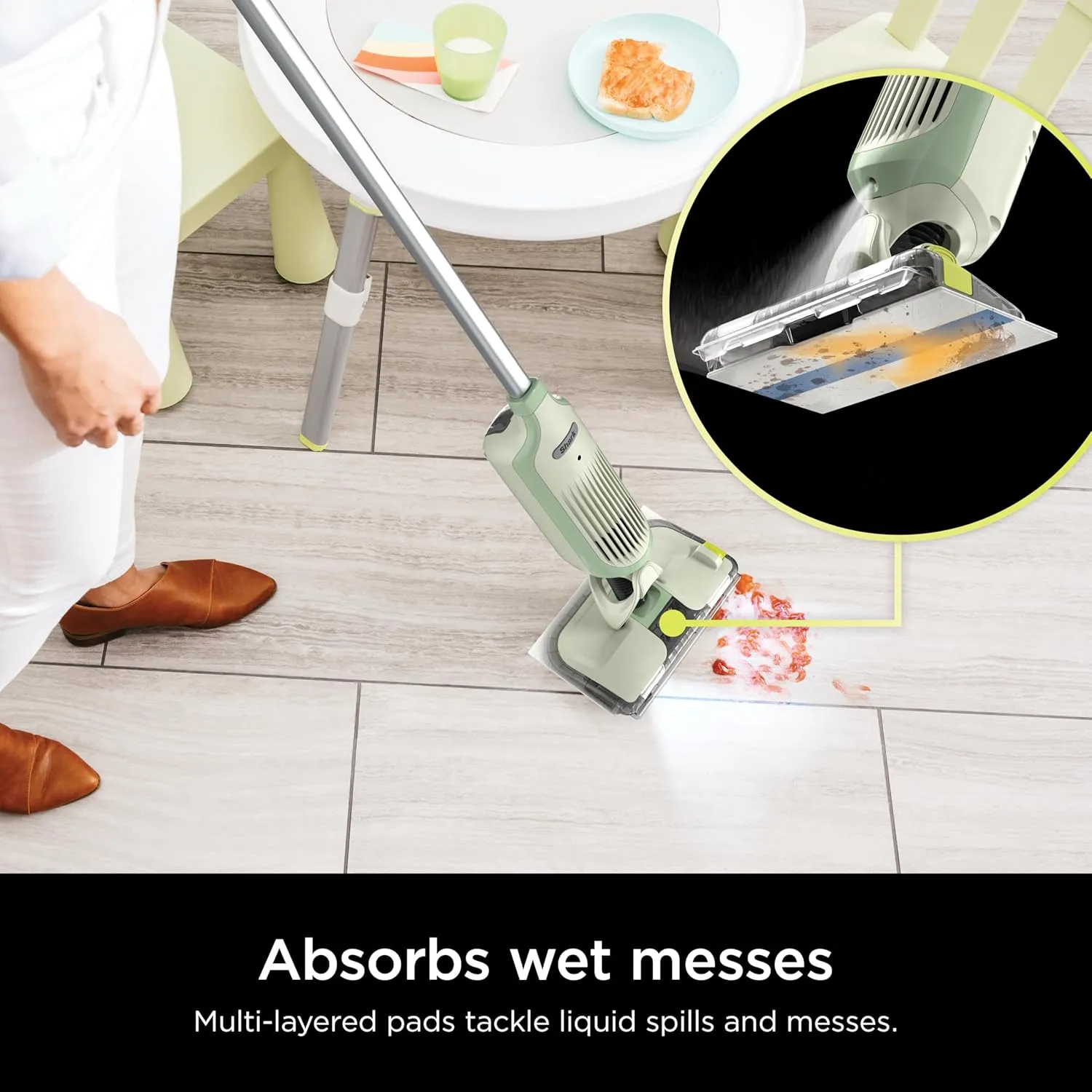 Shark VACMOP Pro Cordless Hard Floor Cleaner, Vacuum and Spray Mop, Powerful Suction, Lightweight, LED Headlights, Includes 4 Disposable Pads, 12oz Multi-surface Cleaning Solution, Lime Green, VM252GN