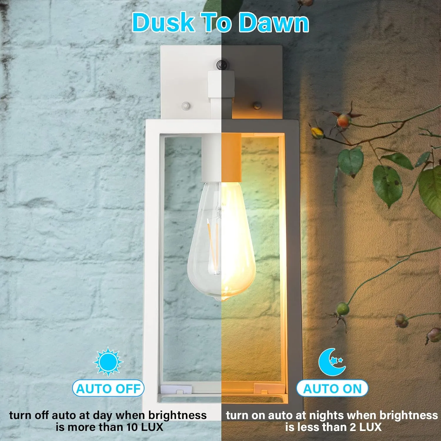 SHINE HAI Dusk to Dawn Outdoor Wall Lantern, Exterior Wall Sconce with E26 Base Socket, Waterproof Fixture Lights with Clear Glass Shade for Garage, Doorway (White)