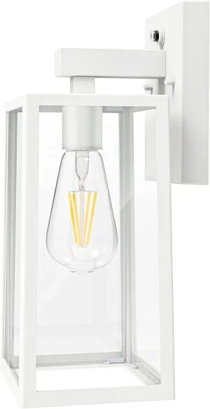 SHINE HAI Dusk to Dawn Outdoor Wall Lantern, Exterior Wall Sconce with E26 Base Socket, Waterproof Fixture Lights with Clear Glass Shade for Garage, Doorway (White)