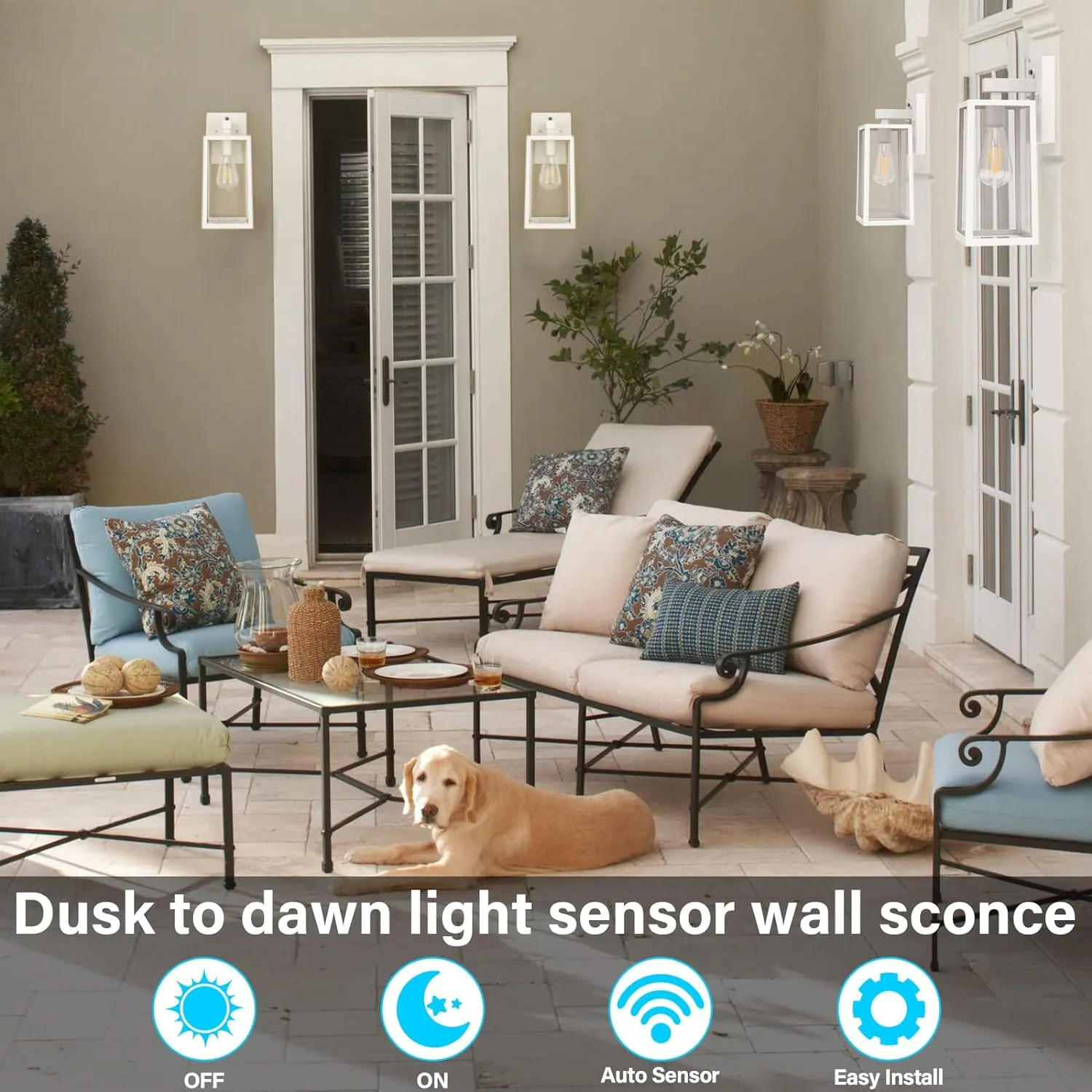 SHINE HAI Dusk to Dawn Outdoor Wall Lantern, Exterior Wall Sconce with E26 Base Socket, Waterproof Fixture Lights with Clear Glass Shade for Garage, Doorway (White)