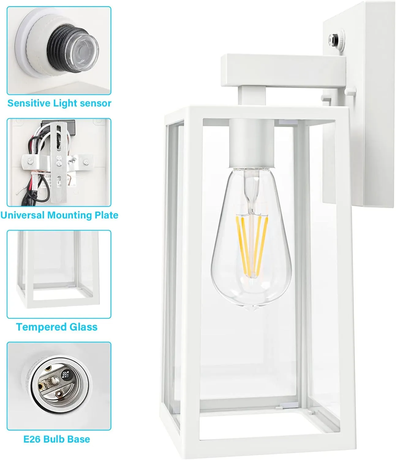 SHINE HAI Dusk to Dawn Outdoor Wall Lantern, Exterior Wall Sconce with E26 Base Socket, Waterproof Fixture Lights with Clear Glass Shade for Garage, Doorway (White)