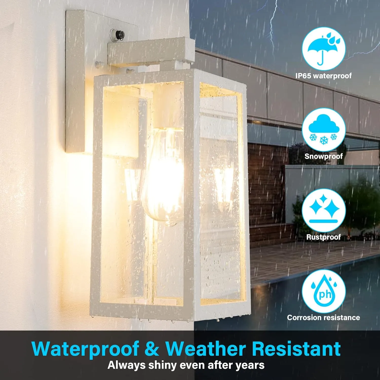 SHINE HAI Dusk to Dawn Outdoor Wall Lantern, Exterior Wall Sconce with E26 Base Socket, Waterproof Fixture Lights with Clear Glass Shade for Garage, Doorway (White)