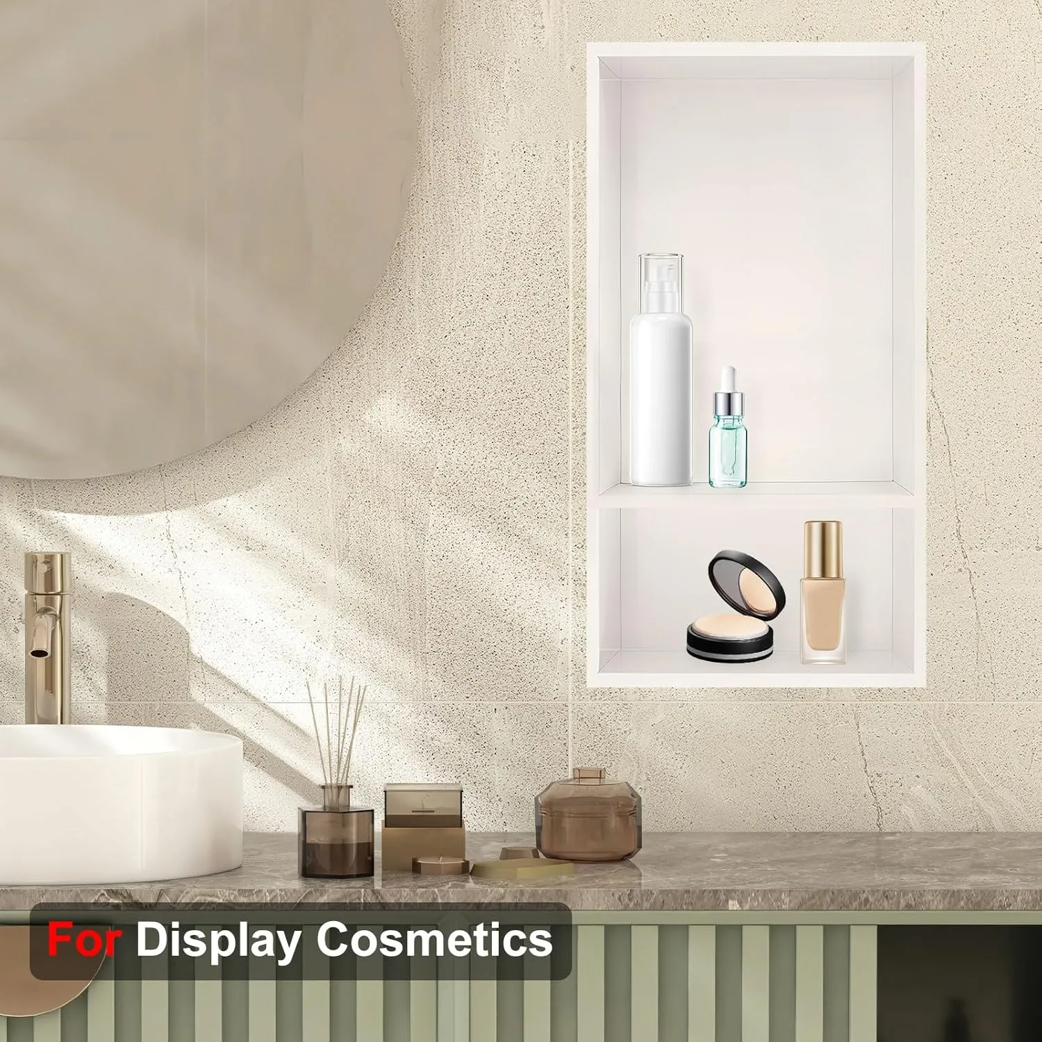 Shower Niche, Stainless Steel Elegant Bathroom Niche, No Tile Needed Recessed Shower Shelf Organizer for Storage, Milk White Two-Layer, 12"×24"