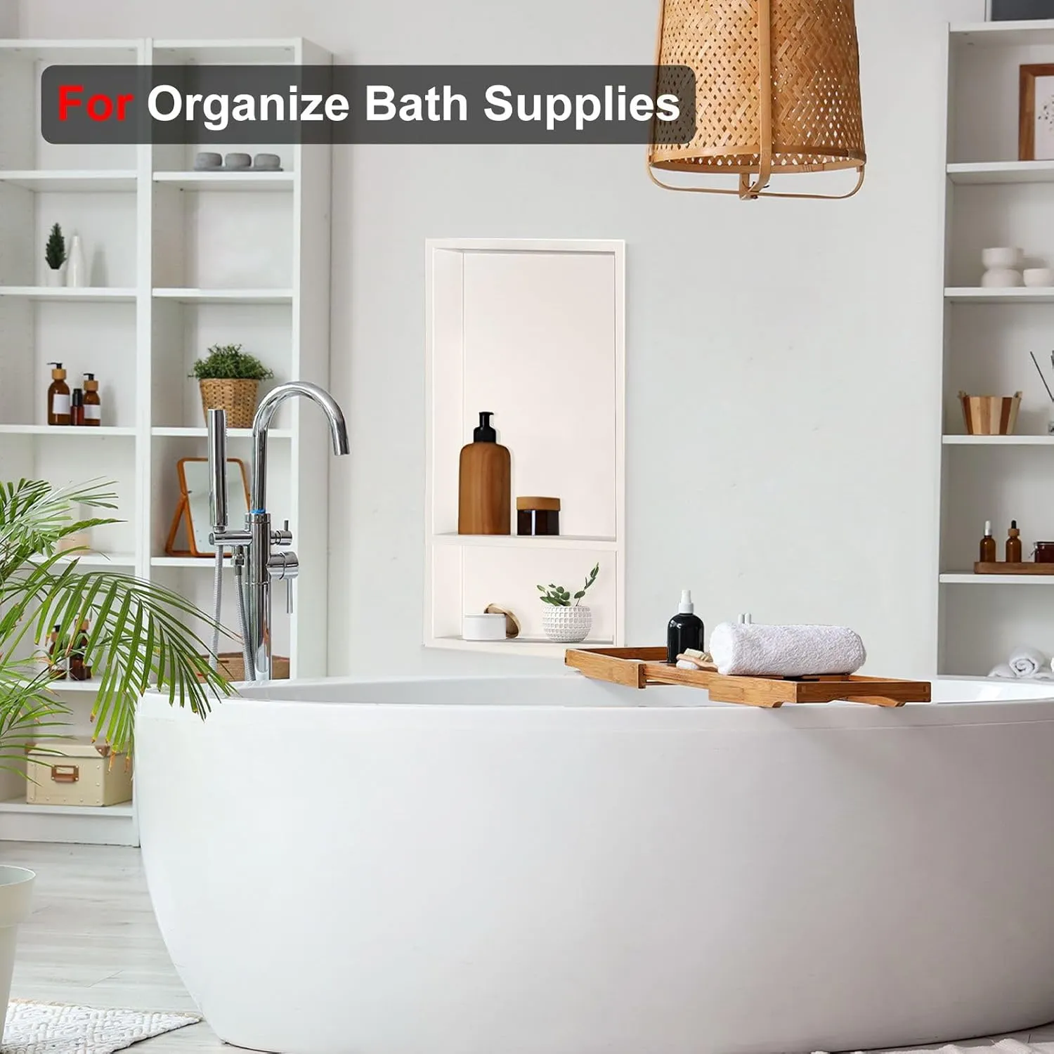 Shower Niche, Stainless Steel Elegant Bathroom Niche, No Tile Needed Recessed Shower Shelf Organizer for Storage, Milk White Two-Layer, 12"×24"