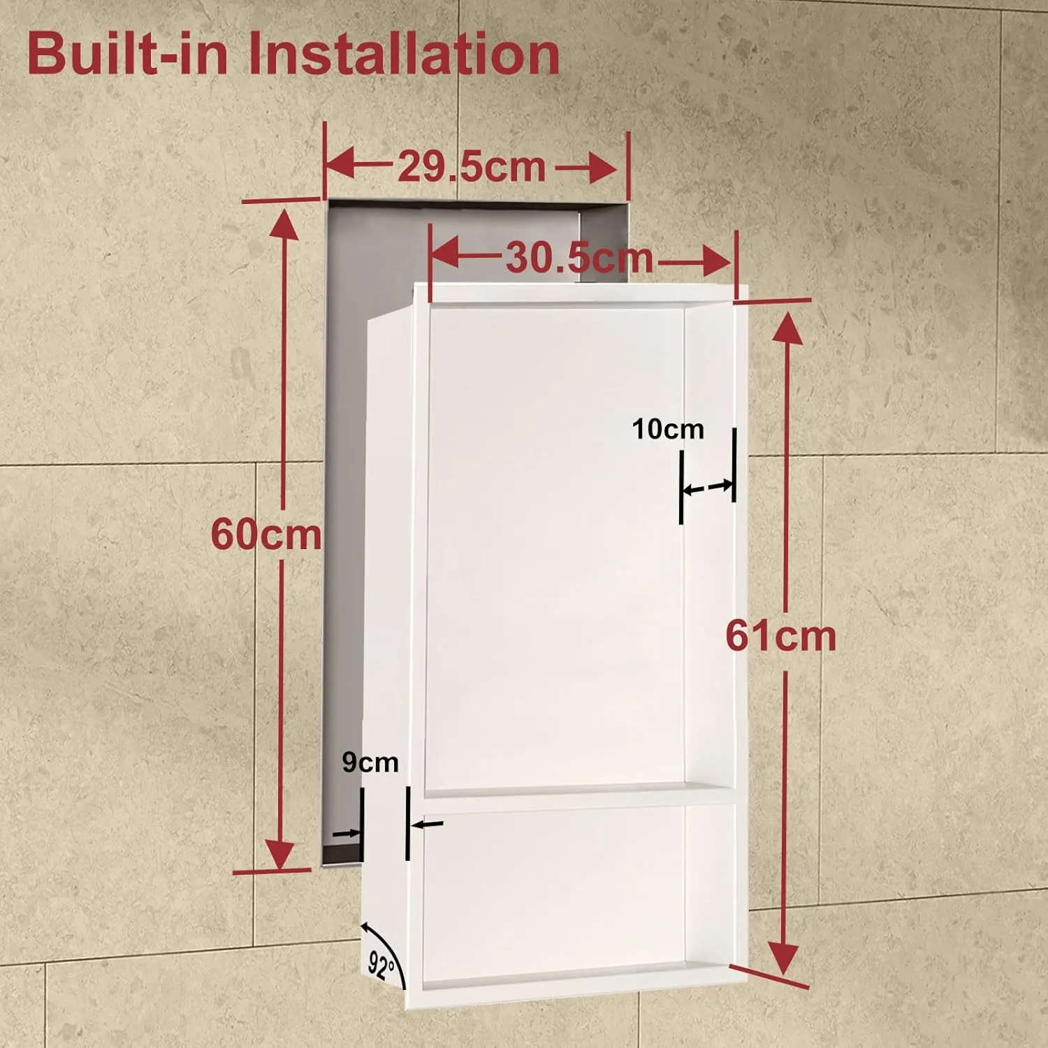 Shower Niche, Stainless Steel Elegant Bathroom Niche, No Tile Needed Recessed Shower Shelf Organizer for Storage, Milk White Two-Layer, 12"×24"
