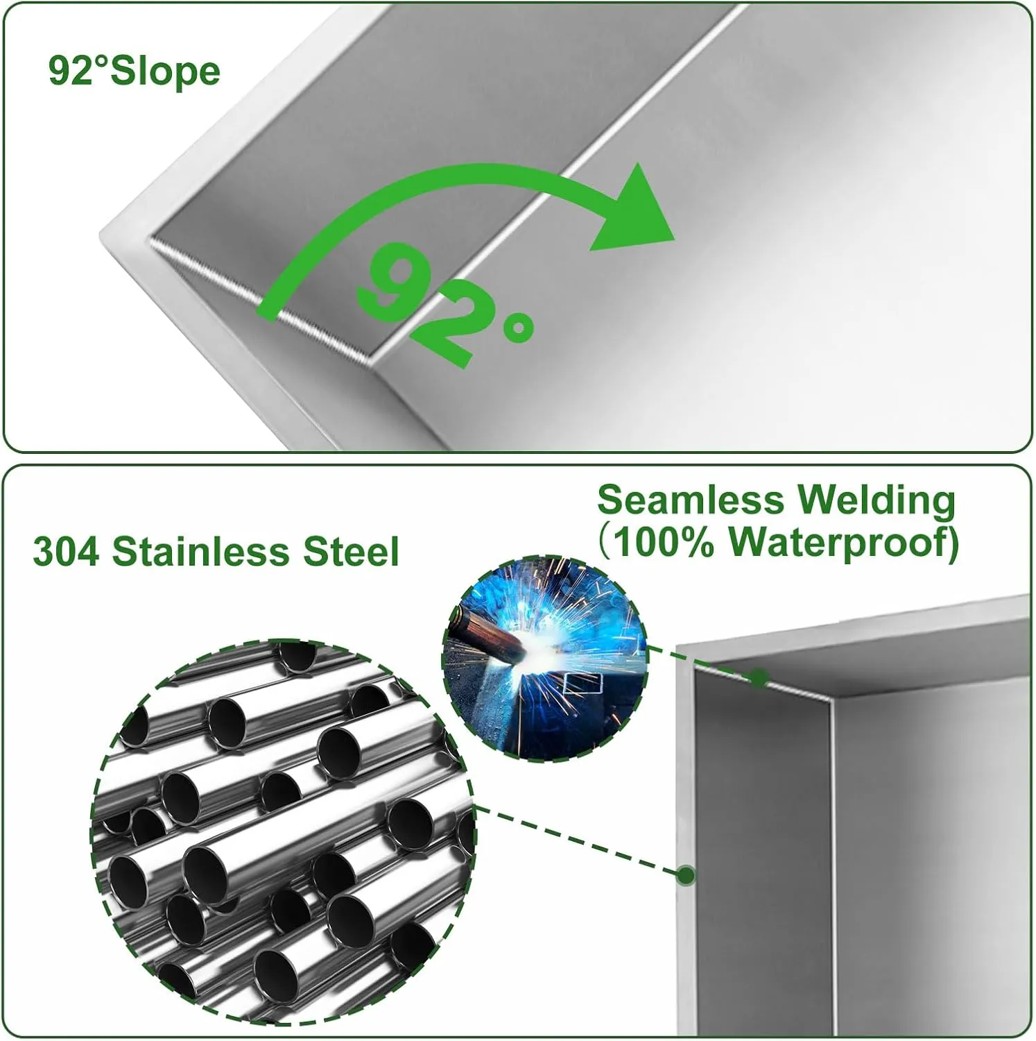 Shower Niche, Stainless Steel Elegant Bathroom Niche, No Tile Needed Recessed Shower Shelf Organizer for Storage, Stainless Steel Two-Layer, 12"×24"