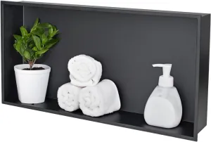Shower Niche, Stainless Steel Modern Bathroom Niche, No Tile Needed Recessed Shower Shelf Organizer for Storage, Black, 12"×24"