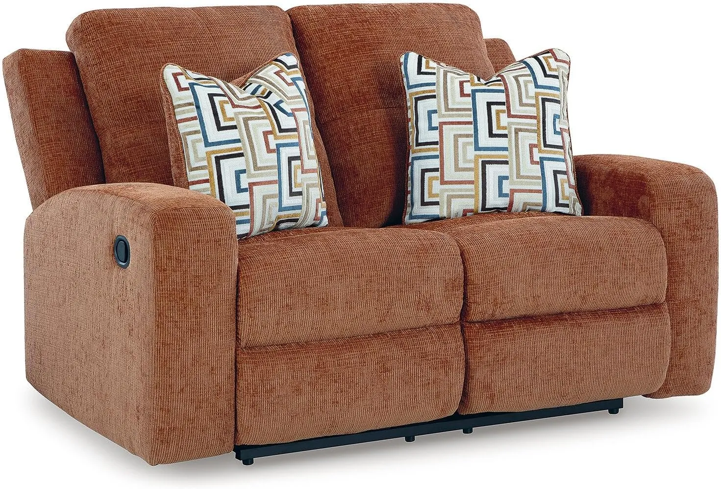 Signature Design by Ashley Danum Contemporary Tufted Manual Reclining Loveseat with 2 Accent Pillows, Orange