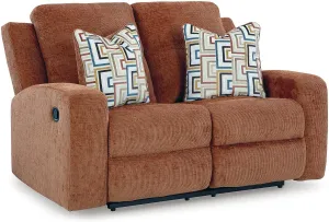 Signature Design by Ashley Danum Contemporary Tufted Manual Reclining Loveseat with 2 Accent Pillows, Orange