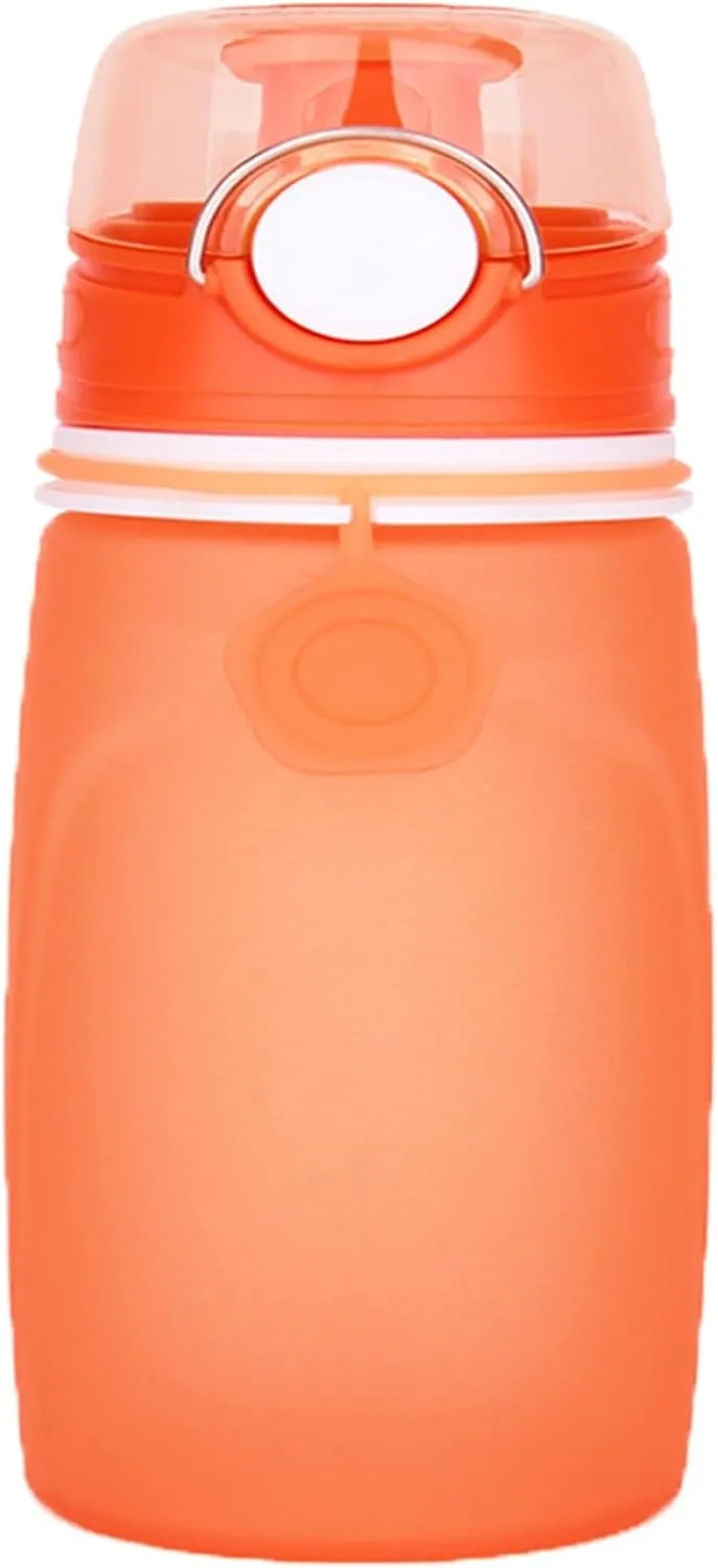 Silicone Foldable Water Bottle Cup Portable Sport Water Bottle Leakproof BPA Free Travel Water Bottles Gym Travel Camping Hiking Sport Outdoor Indoor Sport Travel Telescopic Cup(Orange,Large)