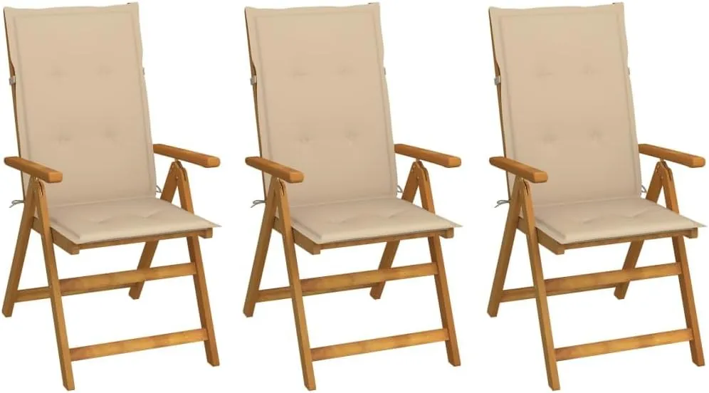 Sillas De Patio Camping Chairs Patio Chairs Lounge Chair - Folding Patio Chairs 3 pcs with Cushions Solid Acacia Wood for Outside Garden Park Beaches