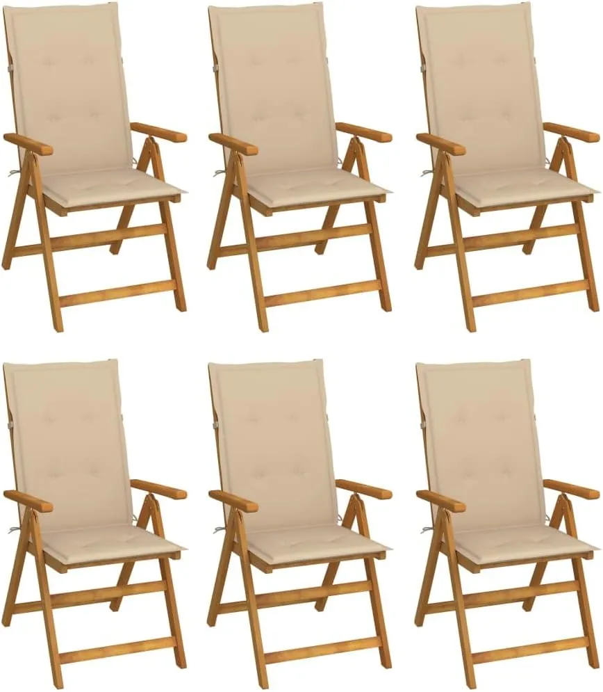 Sillas De Patio Camping Chairs Patio Chairs Lounge Chair - Folding Patio Chairs 6 pcs with Cushions Solid Acacia Wood for Outside Garden Park Beaches