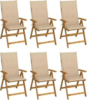 Sillas De Patio Camping Chairs Patio Chairs Lounge Chair - Folding Patio Chairs 6 pcs with Cushions Solid Acacia Wood for Outside Garden Park Beaches