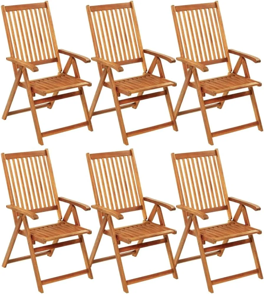 Sillas De Patio Camping Chairs Patio Chairs Lounge Chair - Folding Patio Chairs 6 pcs with Cushions Solid Acacia Wood for Outside Garden Park Beaches