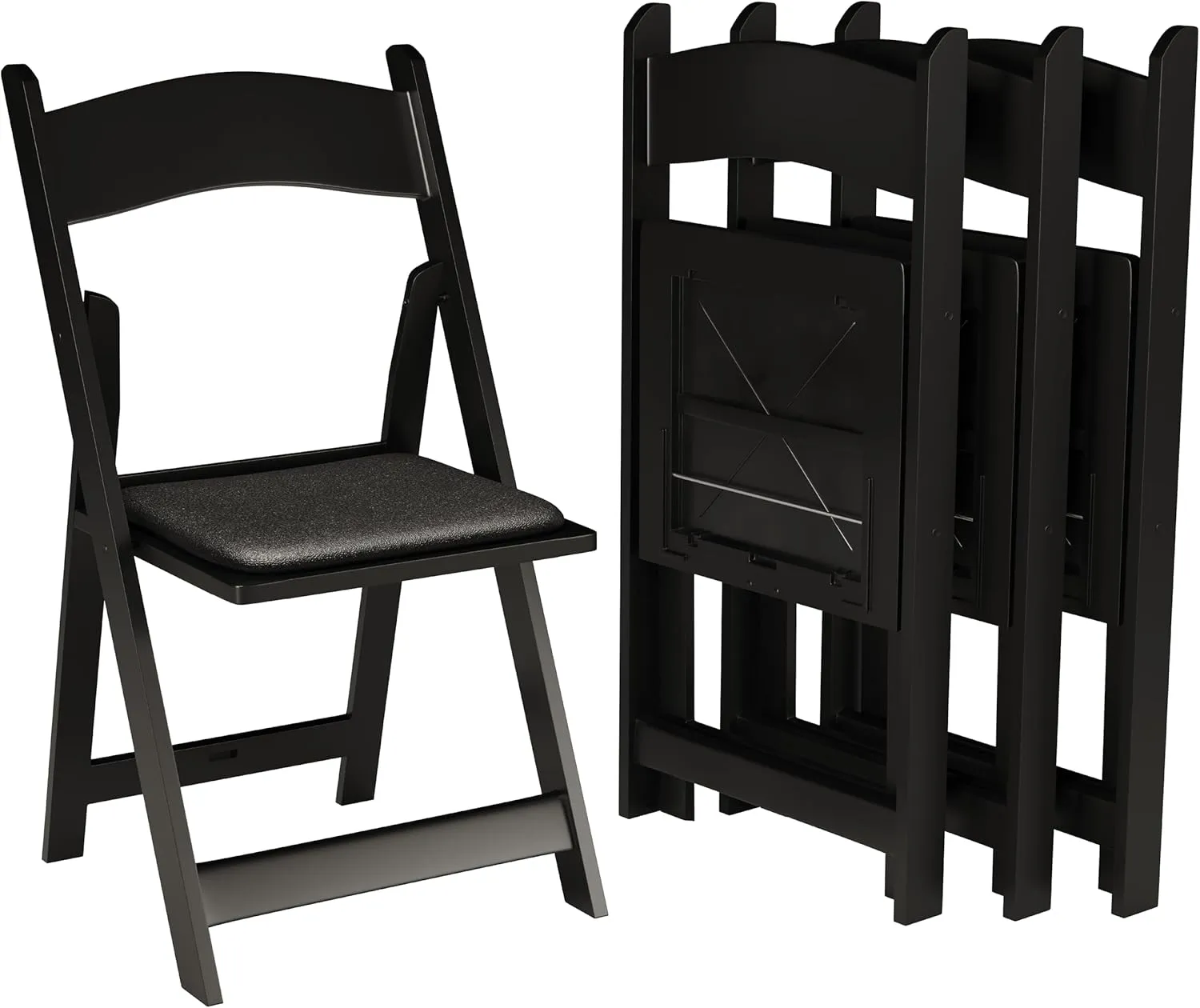SIMPLEX 24 Black Resin Stackable Folding Chair - Comfortable Black Foldable Chair - Folding Chairs with Padded Seats - Indoor/Outdoor Folding Chairs for Events - Lightweight Foldable Chairs (24 Pack)