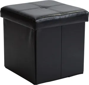 Simplify Folding Storage Ottoman, Toy Box Chest, Faux Leather,Tufted Padded Seating, Bench, Foot Rest, Stool, Single, Black
