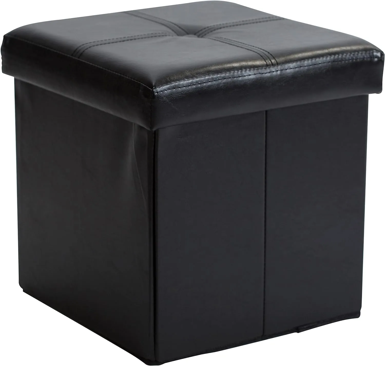 Simplify Folding Storage Ottoman, Toy Box Chest, Faux Leather,Tufted Padded Seating, Bench, Foot Rest, Stool, Single, Black