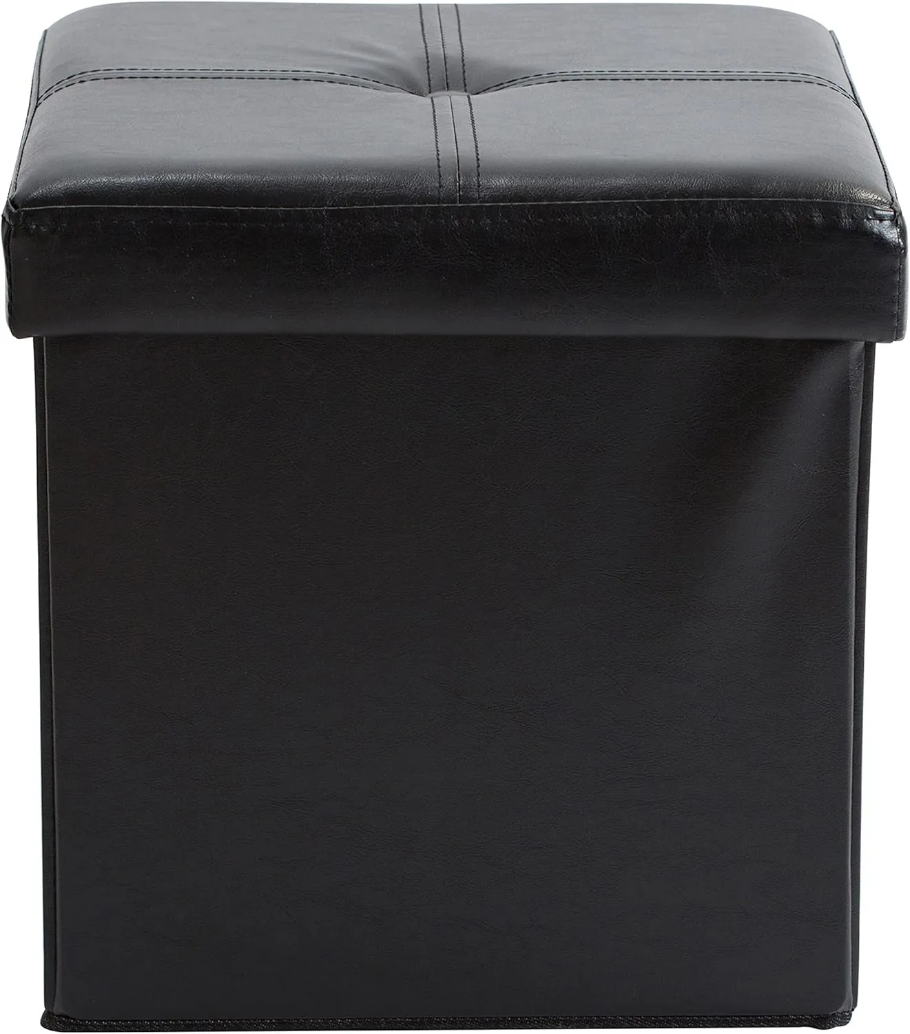 Simplify Folding Storage Ottoman, Toy Box Chest, Faux Leather,Tufted Padded Seating, Bench, Foot Rest, Stool, Single, Black