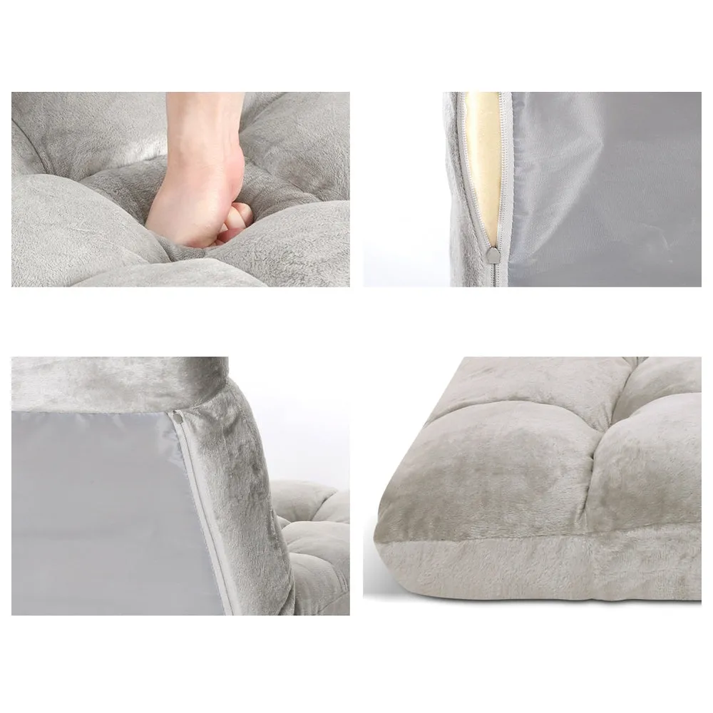 Single Seat Floor Sofa Adjustable Recliner Gaming Couch Bed Grey Flannel Fabric