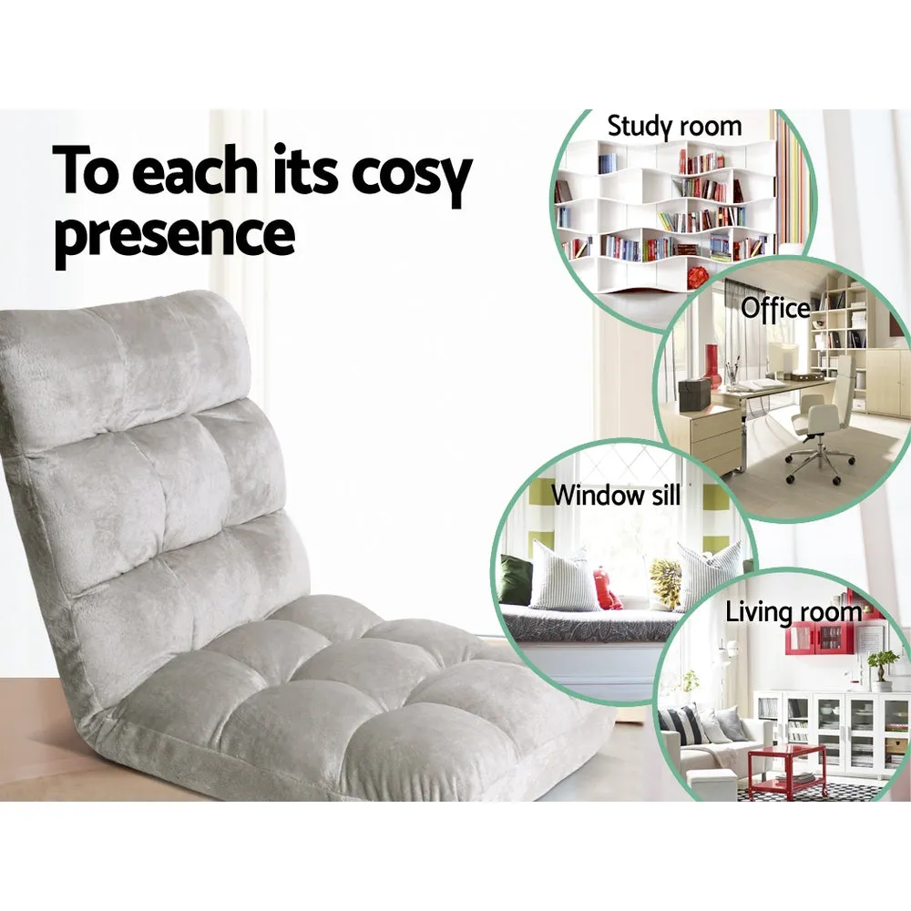 Single Seat Floor Sofa Adjustable Recliner Gaming Couch Bed Grey Flannel Fabric