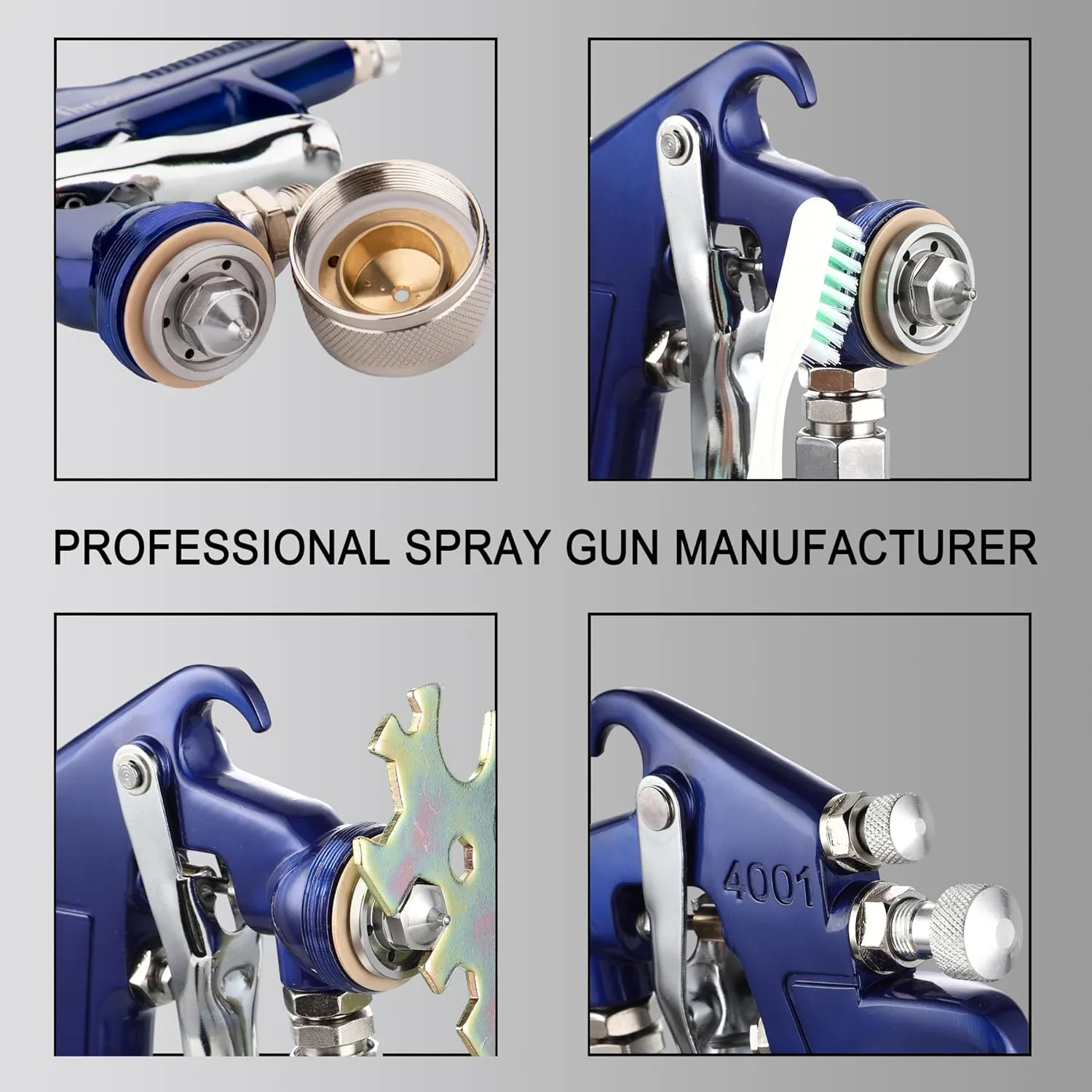 Siphon Feed Spray Gun Set for Piant with 1.4/1.7/2.0mm Nozzle, 1000cc Cup and 6pcs Paint Strainers for Cars & HousePainting Gun(Blue)