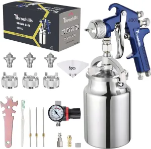 Siphon Feed Spray Gun Set for Piant with 1.4/1.7/2.0mm Nozzle, 1000cc Cup and 6pcs Paint Strainers for Cars & HousePainting Gun(Blue)