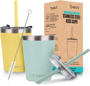 Sippy Cups For Toddlers 1-3 - Toddler Cups w/Screw Lids - Stainless Steel Kids Tumblers With Straws and Lids - 2 Pack (Yellow & Blue, 8.5oz)
