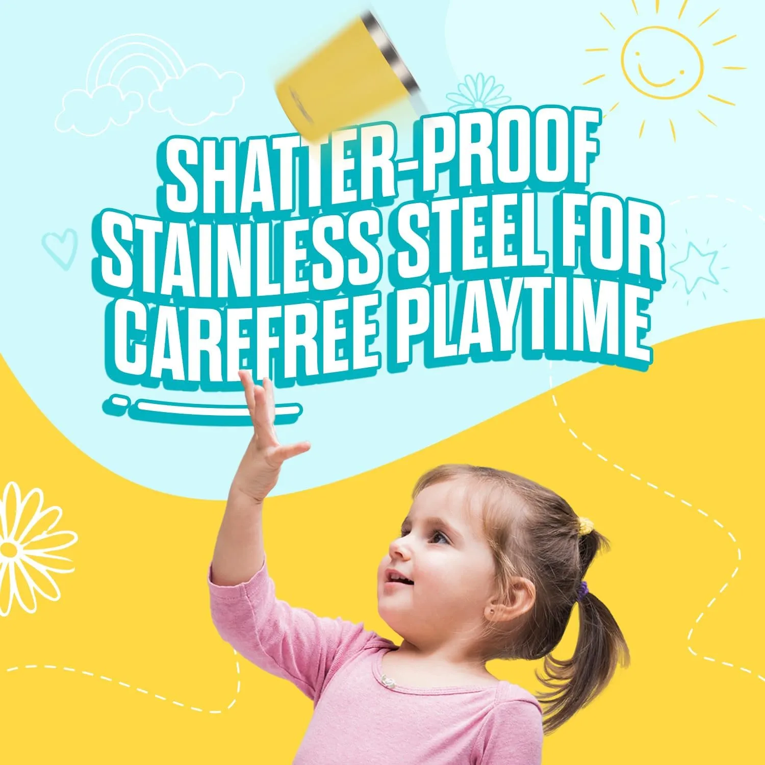 Sippy Cups For Toddlers 1-3 - Toddler Cups w/Screw Lids - Stainless Steel Kids Tumblers With Straws and Lids - 2 Pack (Yellow & Blue, 8.5oz)