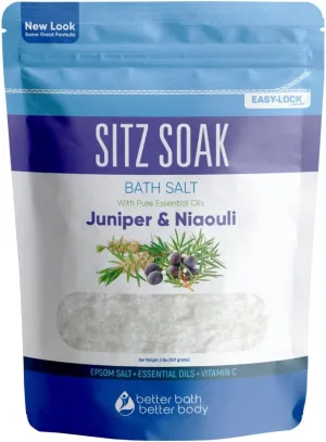 Sitz Bath Soak 2-Lbs Sitz Salt Epsom Salt Hemorrhoid Soothing with Pure Essential Oils in BPA Free Pouch with Press-Lock Seal Made in USA