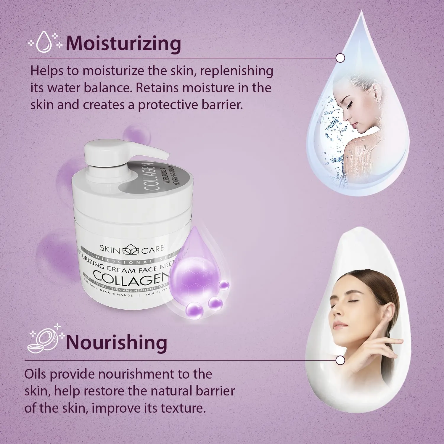 Skin Care Collagen 3-in-1 Moisturizer Face Cream, Neck and Hands - Treatment for Crepey Texture, Wrinkles and Sagging - Daily Lotion for All Skin Types - 16.9 fl. oz.