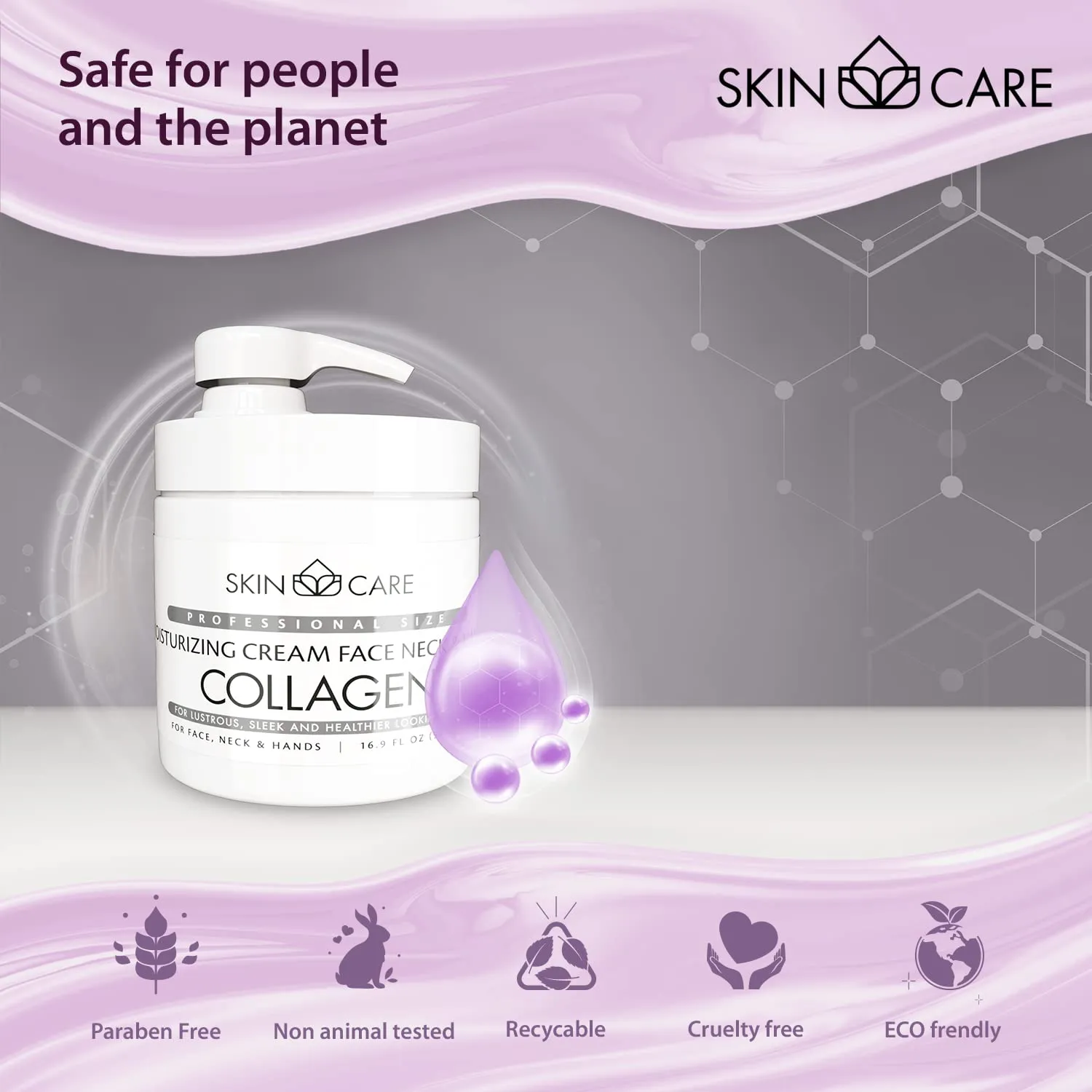Skin Care Collagen 3-in-1 Moisturizer Face Cream, Neck and Hands - Treatment for Crepey Texture, Wrinkles and Sagging - Daily Lotion for All Skin Types - 16.9 fl. oz.