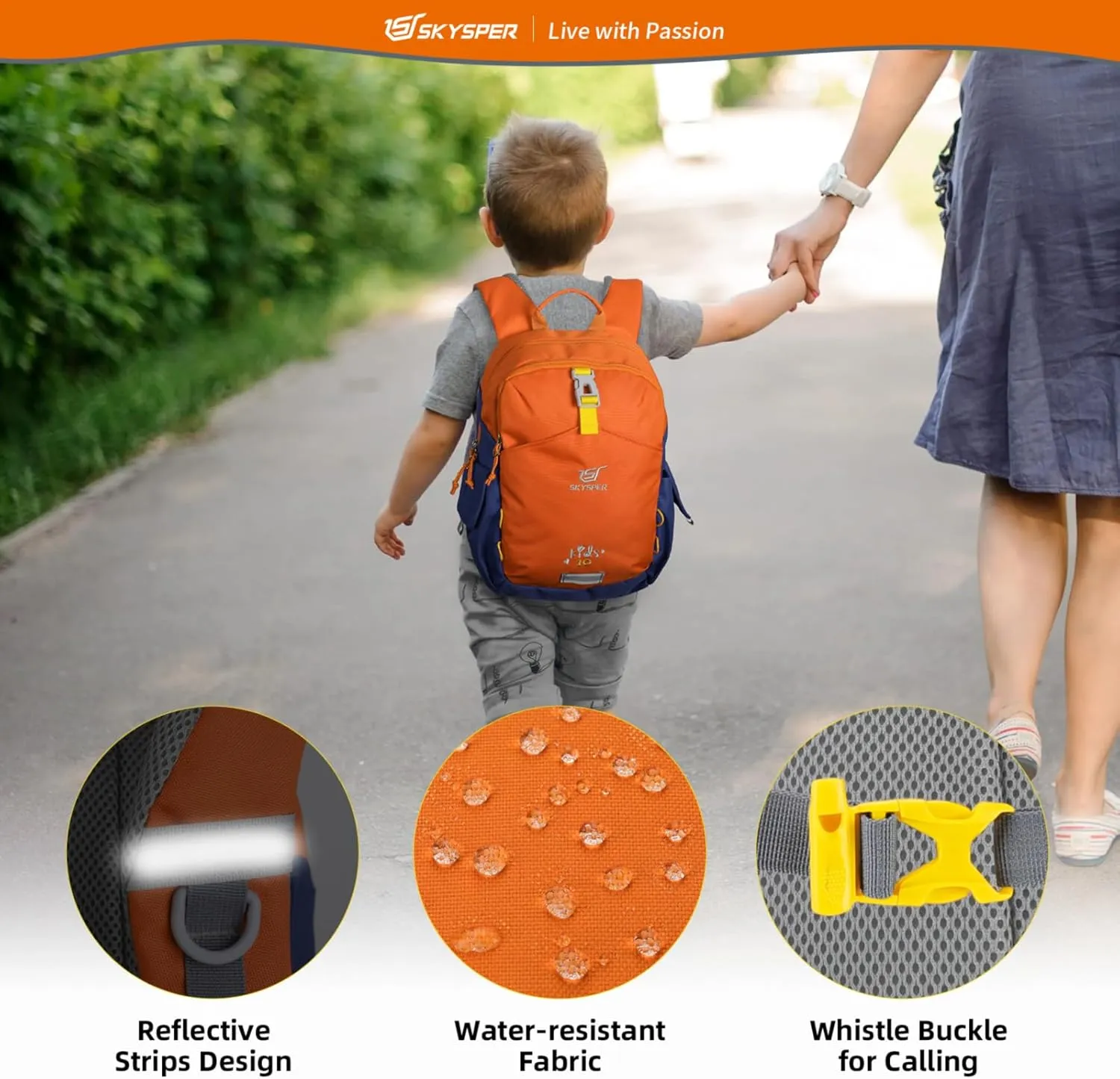 SKYSPER Kids Backpack 10L Toddler Backpack Travel Daypack for Preschool and Kindergarten(Orange)