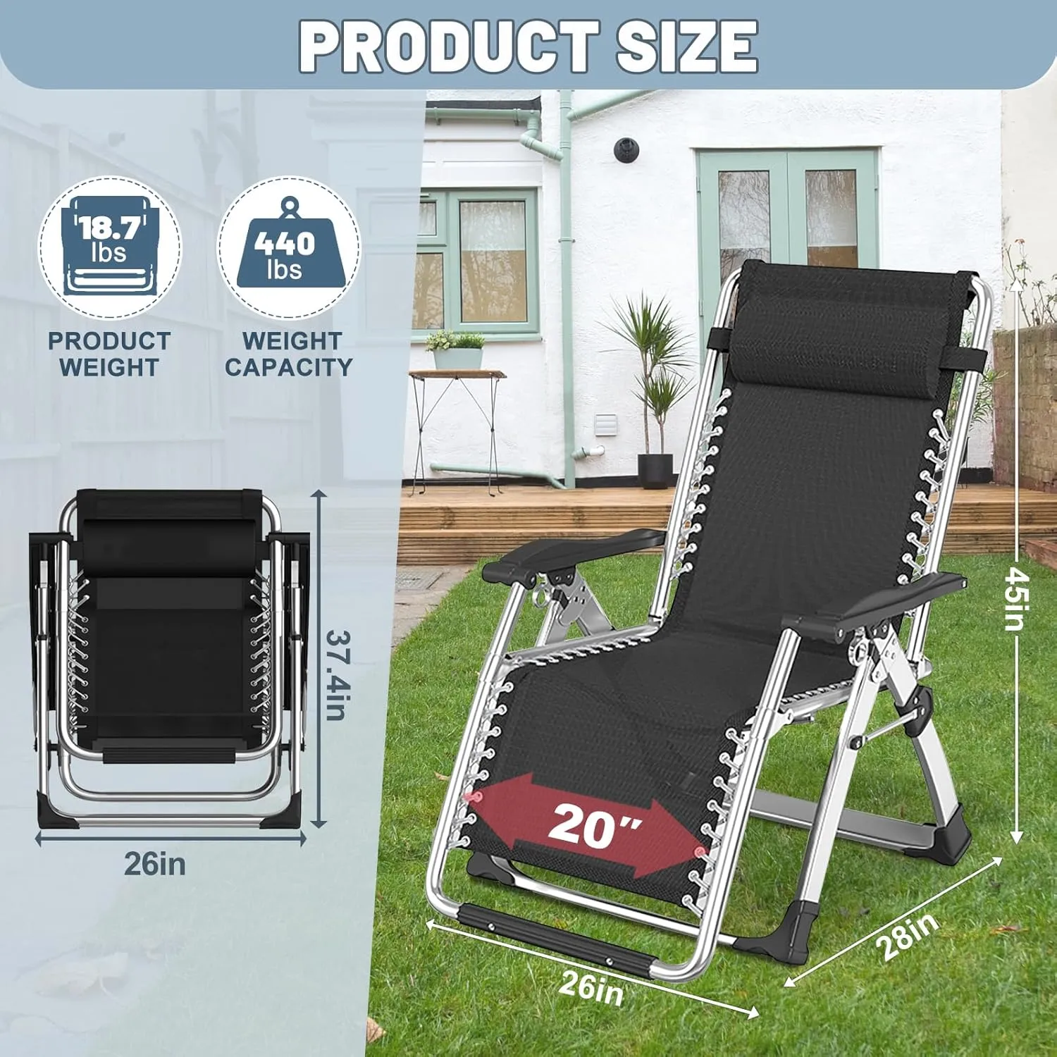 Slsy Comfy Folding Chair, Folding Reclining Lounge Chair with Removable Cushion for Living Room, Flexible Patio Recliner Folding Chairs for Indoor and Outdoor