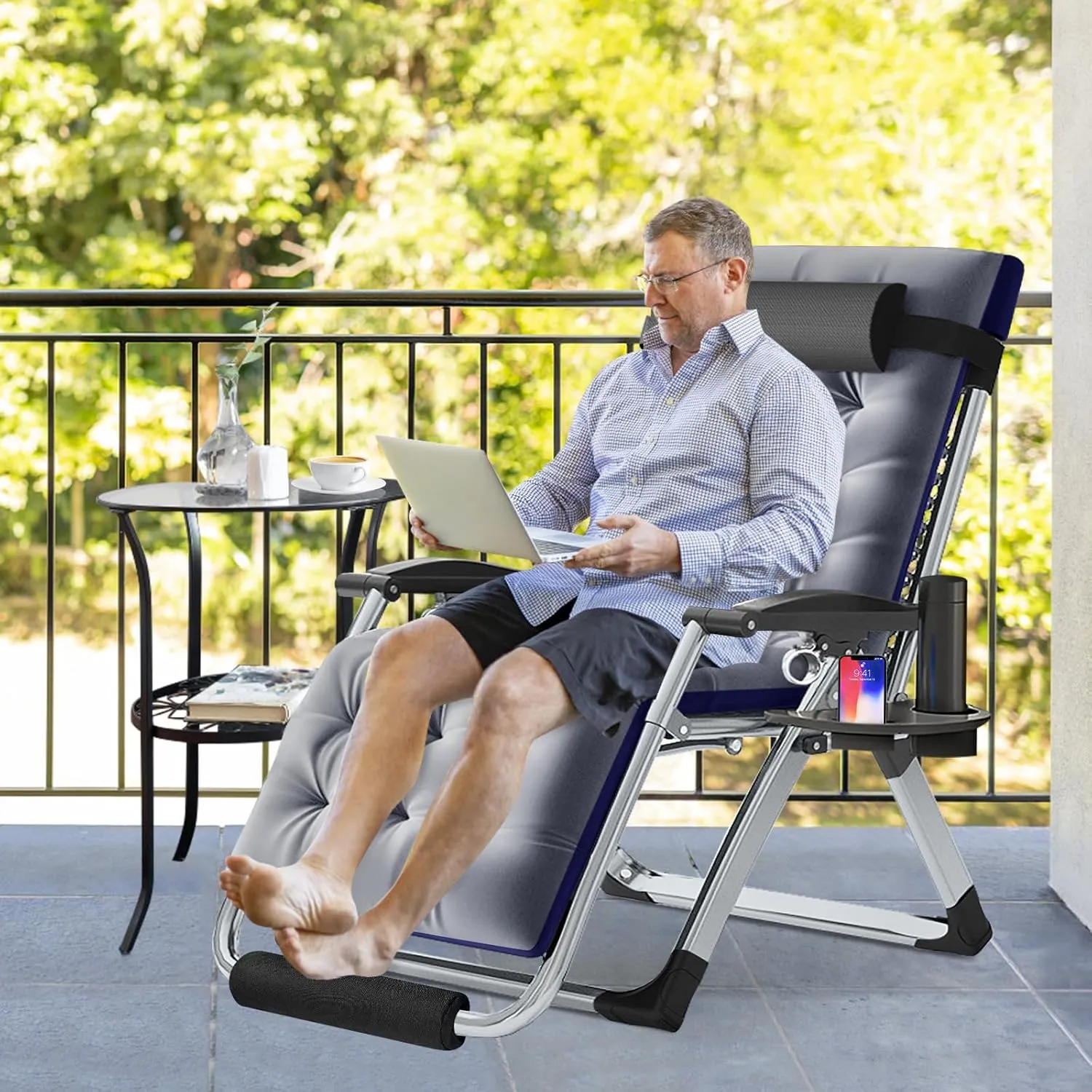 Slsy Comfy Folding Chair, Folding Reclining Lounge Chair with Removable Cushion for Living Room, Flexible Patio Recliner Folding Chairs for Indoor and Outdoor