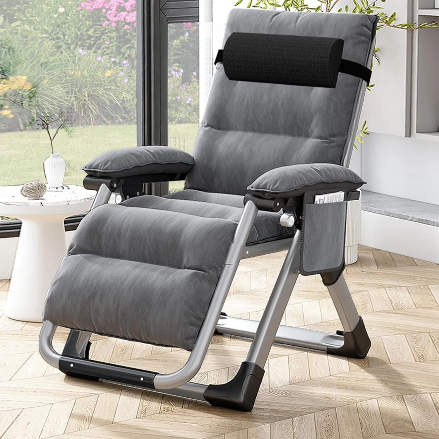 Slsy Comfy Folding Chair, Folding Reclining Lounge Chair with Removable Cushion for Living Room, Flexible Patio Recliner Folding Chairs for Indoor and Outdoor