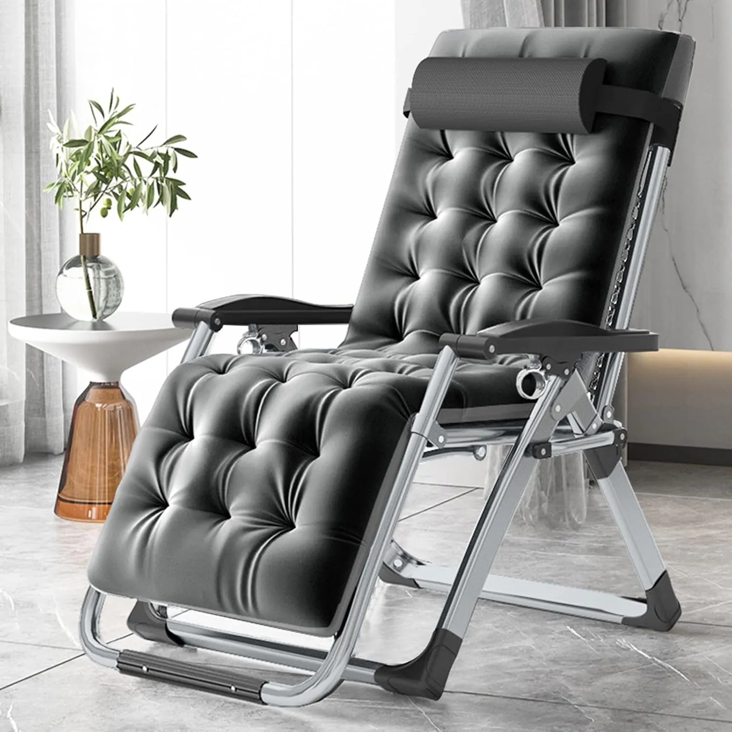 Slsy Comfy Folding Chair, Folding Reclining Lounge Chair with Removable Cushion for Living Room, Flexible Patio Recliner Folding Chairs for Indoor and Outdoor