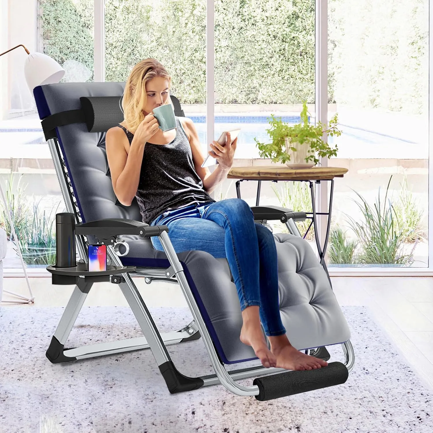 Slsy Comfy Folding Chair, Folding Reclining Lounge Chair with Removable Cushion for Living Room, Flexible Patio Recliner Folding Chairs for Indoor and Outdoor