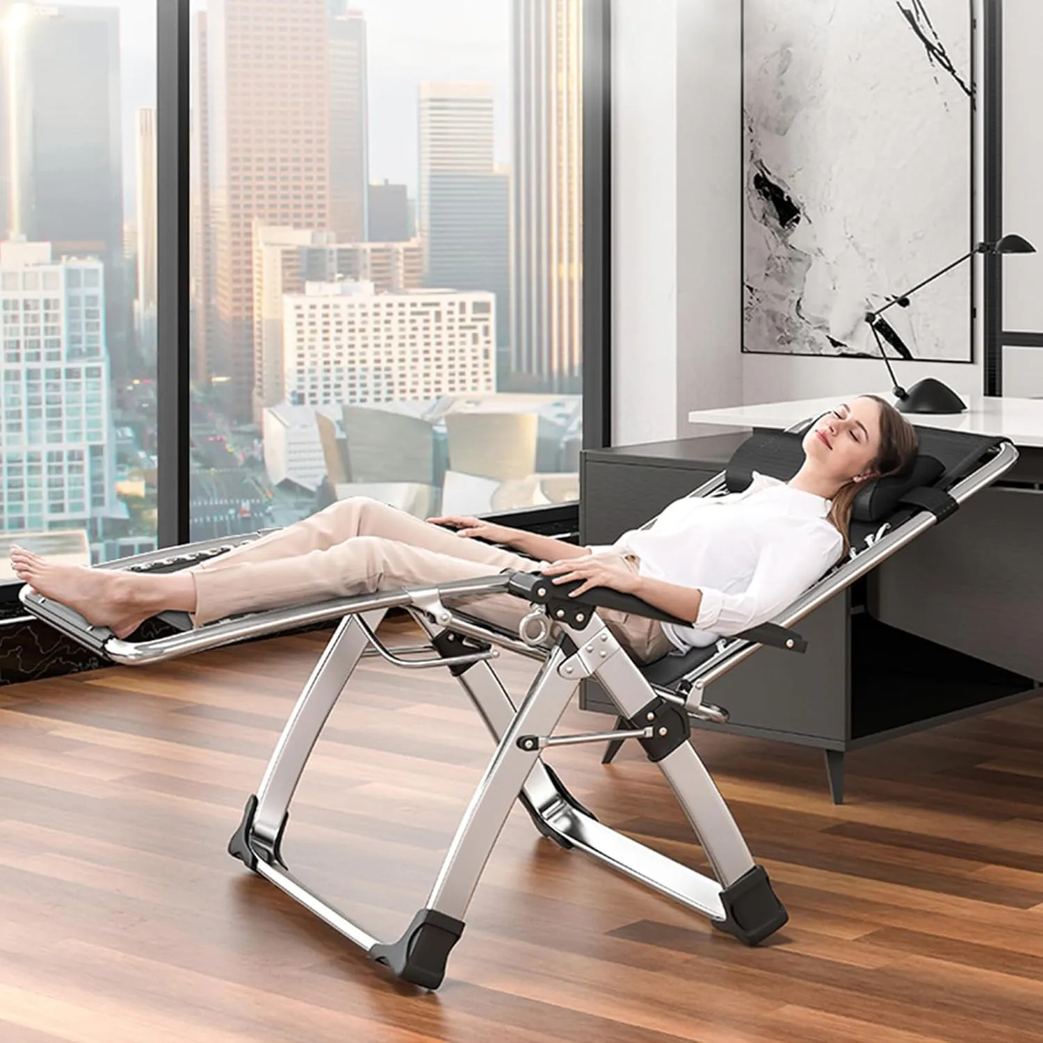 Slsy Comfy Folding Chair, Folding Reclining Lounge Chair with Removable Cushion for Living Room, Flexible Patio Recliner Folding Chairs for Indoor and Outdoor