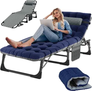 Slsy Folding Lounge Chairs Outdoor, Adjustable Sleeping Cot Chair, Portable Folding Bed Cot Chaise Lounge Chairs for Outside Beach Lawn Camping Pool Sun Tanning