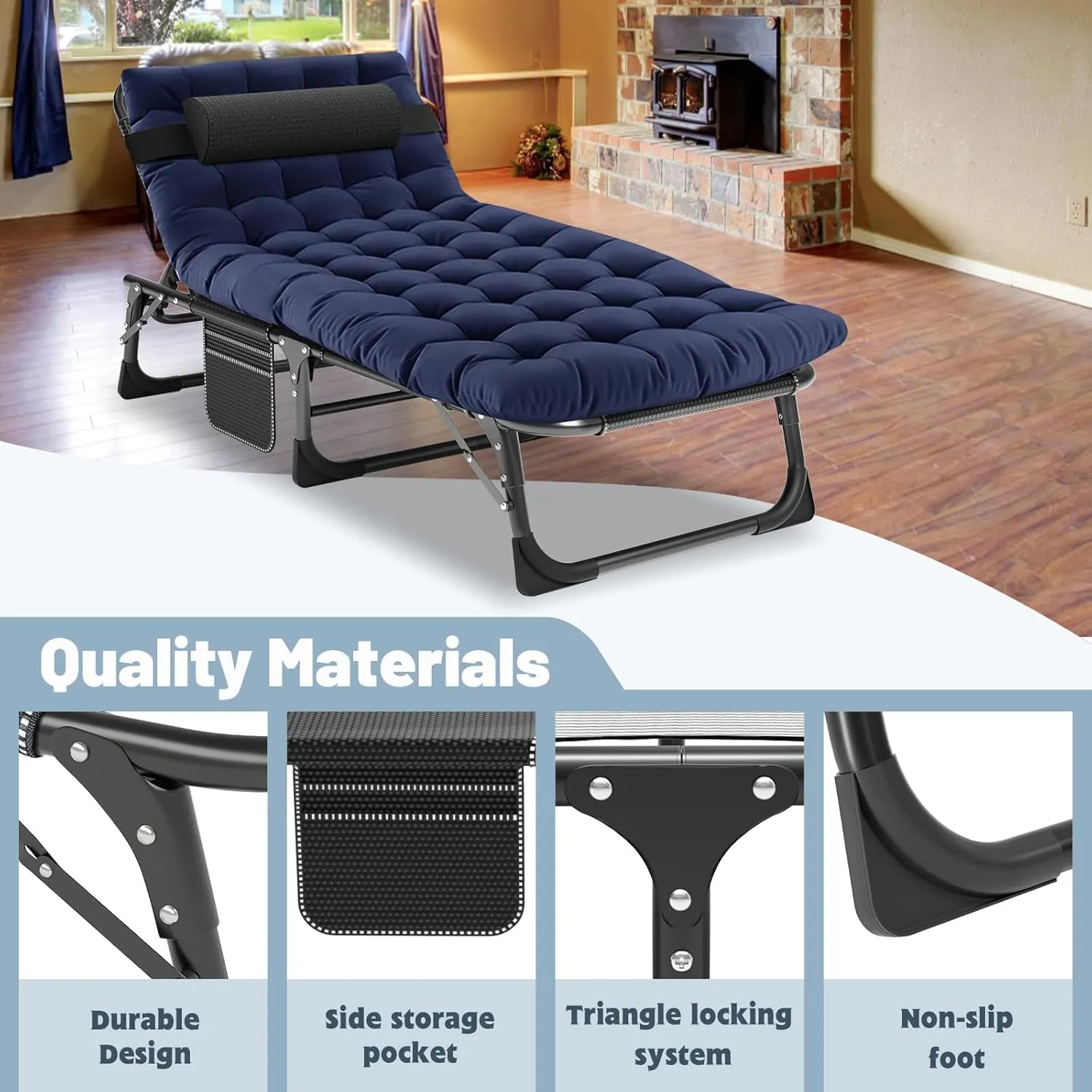 Slsy Sleeping Cots for Adults, 5-Position Folding Chaise Lounge Chairs Outdoor, Portable Folding Bed Cot Lounge Chair for Beach Lawn Camping Pool Sun Tanning